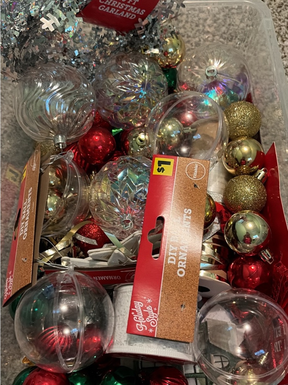 DIY Ornaments Assortment - Red, Gold, Green, Clear